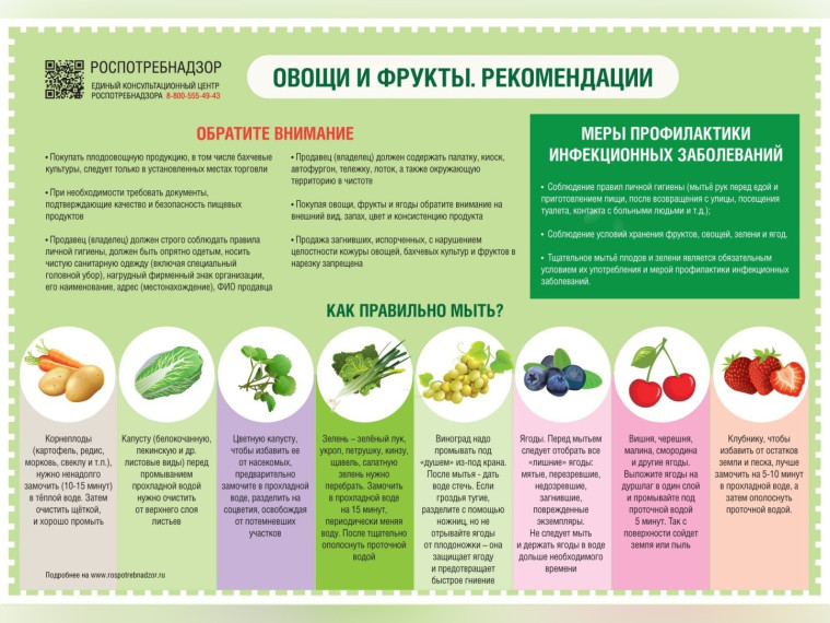 Рекомендации Роспотребнадзора по выбору фруктов и овощей в летний период.